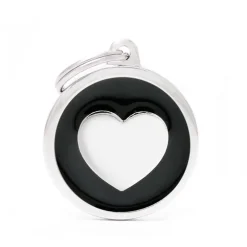 Médaille classic grand cercle cœur noir pour chien en acier