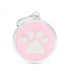 Médaille classic grand cercle patte rose pour chien en acier