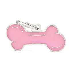 Médaille classic grand os rose pour chien en acier