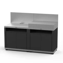 Meuble cuisson avec tablette coloris noir en acier électrozingué Le Marquier - 80 x 55 x 79 cm