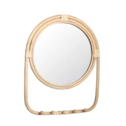 Miroir en rotin marron avec 5 petits crochets - H 60,5 x Ø 47 cm