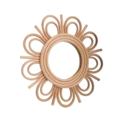 Miroir rond en rotin coloris naturel en forme de fleur – Ø 25 cm