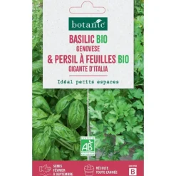 Mélange de graines basilic genovese bio et de persil feuilles gigante d'Italie bio botanic® - graines à semer