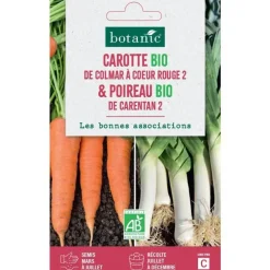 Mélange de graines carotte de colmar à coeur rouge bio et de poireau de carentan bio botanic® - graines à semer