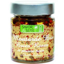 Moutarde bio aux baies roses et poivre noir 130 g