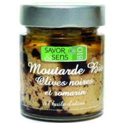 Moutarde bio aux olives noires et romarin 130 g