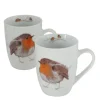 Mug blanc à motif rouge gorge en céramique Robin - Ø 8 x 11 cm