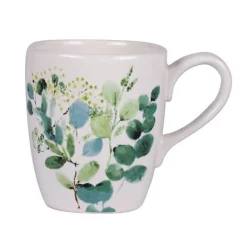 Mug coloris vert en céramique motifs feuillages Natura - 38 cl