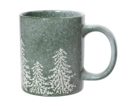 Mug décor sapin coloris vert en grès - 8 x 12 x 9,5 cm
