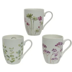 Mug en porcelaine blanche à fleurs 3 modèles assortis 8x11x10,5 cm