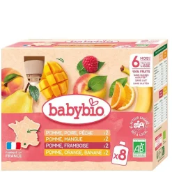 Multipack de 8 gourdes de purée de fruits bio parfums variés Babybio - 8 x 90 g