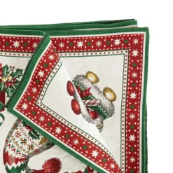 Nappe blanche en PE/coton à motifs verts et rouges Lutins - 150 x 250 cm