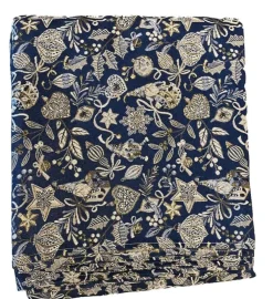 Nappe carrée bleu Paon à motifs blancs en PE/coton Boréal - 150 x 150 cm