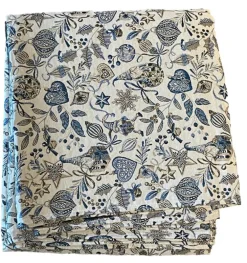 Nappe rectangulaire blanche à motifs bleus en PE/coton Boréal - 150 x 300 cm