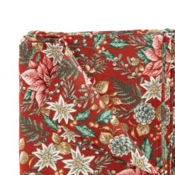 Nappe rouge en PE/coton à motifs roses, blancs et verts Poinsettia - 150 x 250 cm