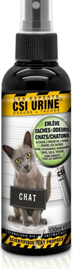 Nettoyant enzymatique urine pour chaton et chat enlève taches et odeurs CSI Urine - spray de 150 ml