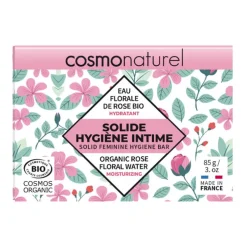 Nettoyant solide pour hygiène intime à l’eau florale de rose bio Cosmonaturel Hydratant - 85 g