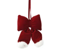 Nœud en velours bordeaux bordé de fourrure blanche - 11 x 3 x 15 cm