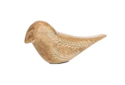 Oiseau à poser gravé feuilles coloris marron en bois de manguier