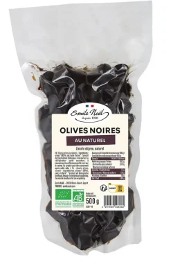Olives noires au naturel bio gros calibre en sachet de 500 g