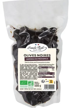 Olives noires aux herbes de Provence bio en sachet de 500 g