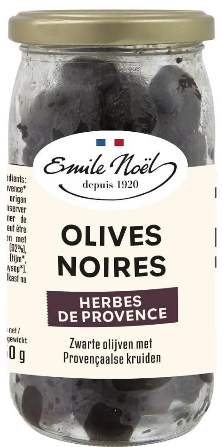 Olives noires aux herbes de Provence bio en bocal de 230 g
