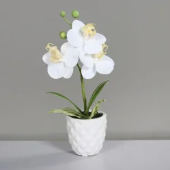 Orchidée artificielle blanche avec pot en céramique crème – 25 cm