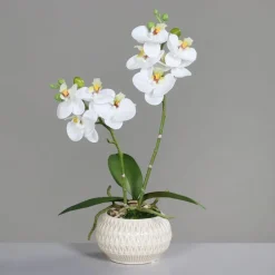 Orchidée crème artificielle en pot céramique Real Touch - 36 cm