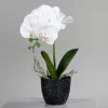 Orchidée Phalaénopsis artificielle blanche en pot céramique crème – 48 cm