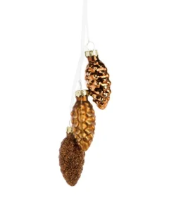 Ornement de Noël à suspendre pomme de pin marron cuivre H 6 x Ø 3 cm