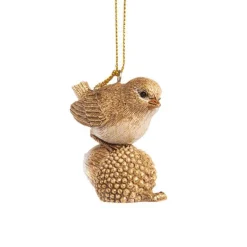 Ornement oiseau marron et or 5x3,5x6 cm