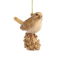 Ornement oiseau marron et or 5x3,5x6 cm