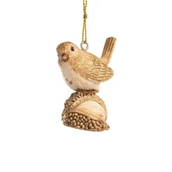 Ornement oiseau marron et or 5x3,5x6 cm