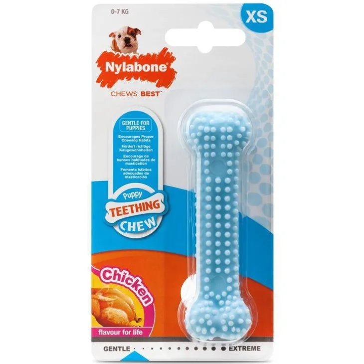 Os de dentition Nylabone pour chiot saveur poulet taille XS bleu