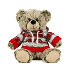 Ours beige avec pull rouge à capuche Kalidou - 25 cm