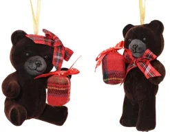 Ours brun foncé avec cadeau à suspendre en polystyrène flocké - 6 x 4 x 9 cm