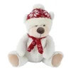 Ours en peluche blanc avec bonnet et écharpe tricotés rouges - 15 x 10 x 20 cm