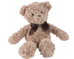 Ours en peluche brune avec nœud à carreaux - 15 x 10 x 21 cm