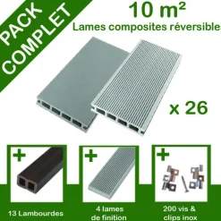 Pack complet terrasse composite gris 10 m2