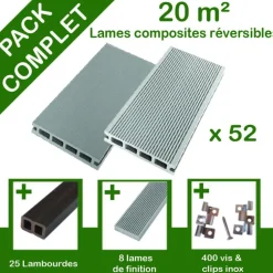Pack complet terrasse composite gris 20 m2