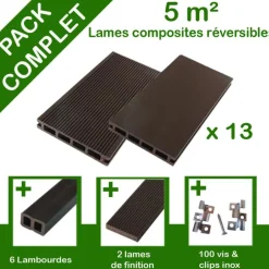 Pack complet terrasse composite chocolat 5 m2