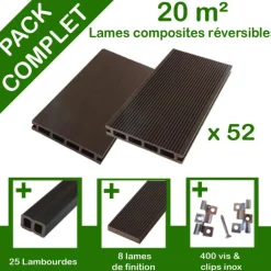 Pack complet terrasse composite chocolat 20 m2