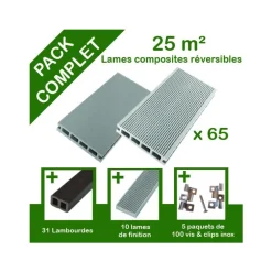 Pack complet terrasse composite gris 25 m2