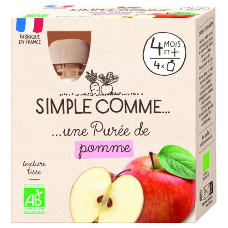 Pack de 4 gourdes de purée de pomme bio Simple comme - 4 x 85 g
