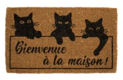 Paillasson 3 chats bienvenue coloris noir en coton - 50 x 70 cm