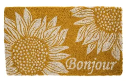Paillasson bonjour tournesol coloris multicolore en fibre de coco - 40 x 72 cm
