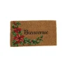 Paillasson en fibre de coco motif guirlande Poinsettia message bienvenue - 72 x 40 cm