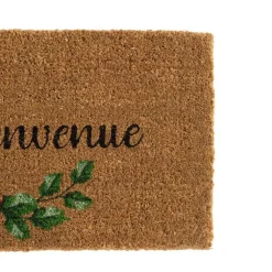 Paillasson en fibre de coco motif guirlande Poinsettia message bienvenue - 72 x 40 cm