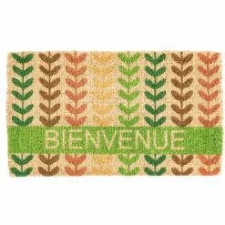 Paillasson tiges de fleurs Bienvenue coloris multicolore en fibre de coco - 40 x 72 cm