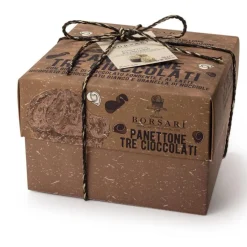 Panettone aux 3 chocolats Borsari - emballé à la main dans une boîte en carton 750 g